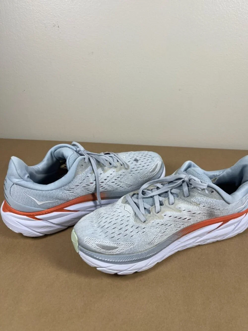 HOKA Clifton 8 Men's Running Shoes Gray Orange Size 11 D Sneakers